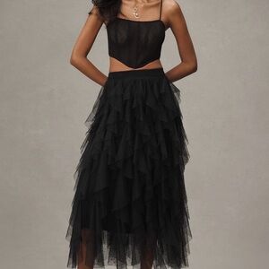 Anthropologie Cheri Ruffled Tulle Midi Skirt